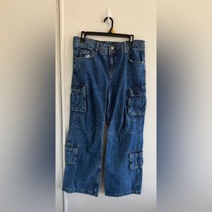 Aeropostale Baggy Wide Leg Cargo Jeans 8R Blue Cotton Denim Women